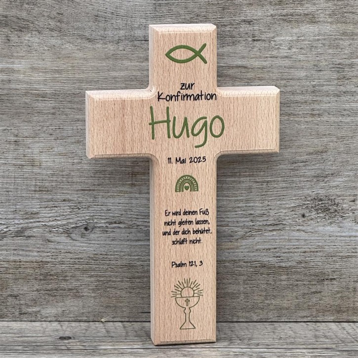 Holzkreuz, Firmung - Fisch, personalisiert