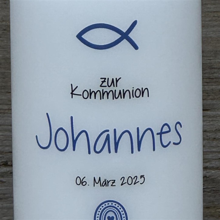Kerze, Kommunion - Fisch, personalisiert
