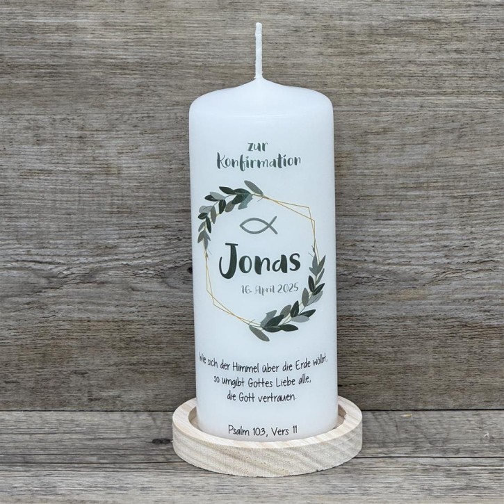 Kerze, Konfirmation - Kranz, personalisiert