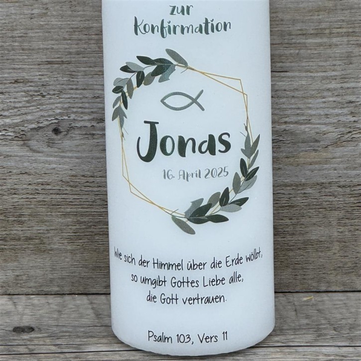 Kerze, Konfirmation - Kranz, personalisiert