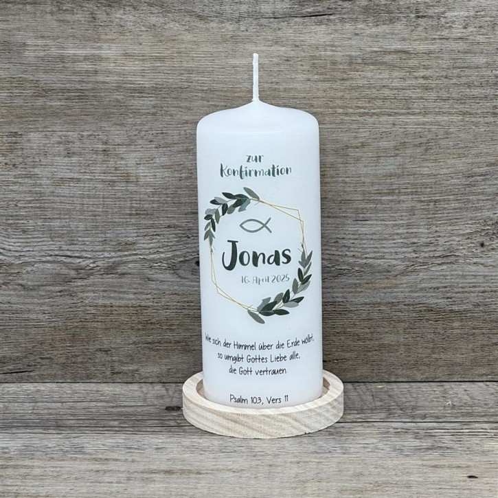 Kerze, Konfirmation - Kranz, personalisiert