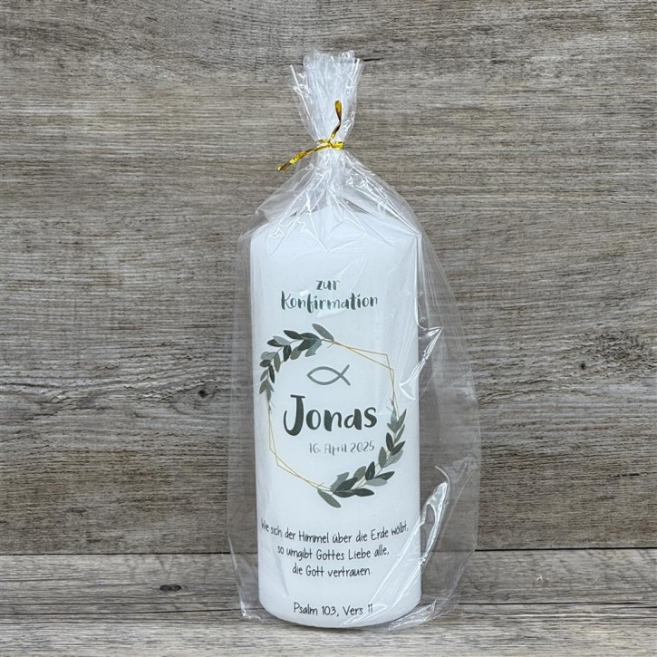 Kerze, Konfirmation - Kranz, personalisiert
