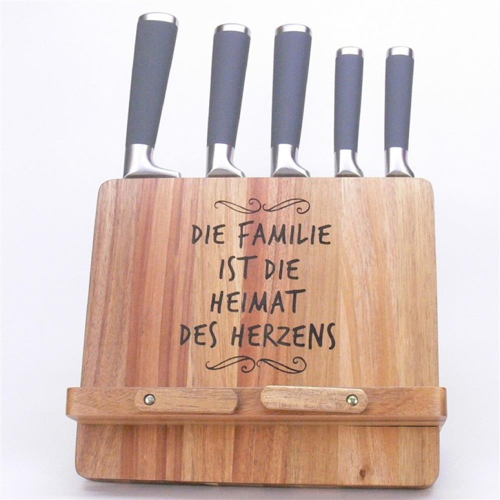 Kochbuchständer Messerblock Familie ist die Heimat des Herzens