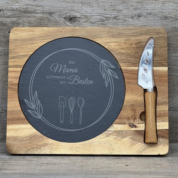 Servierplatte mit Messer, Bei Mama schmeckts am Besten