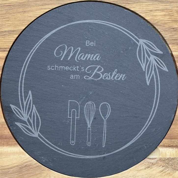 Servierplatte mit Messer, Bei Mama schmeckts am Besten