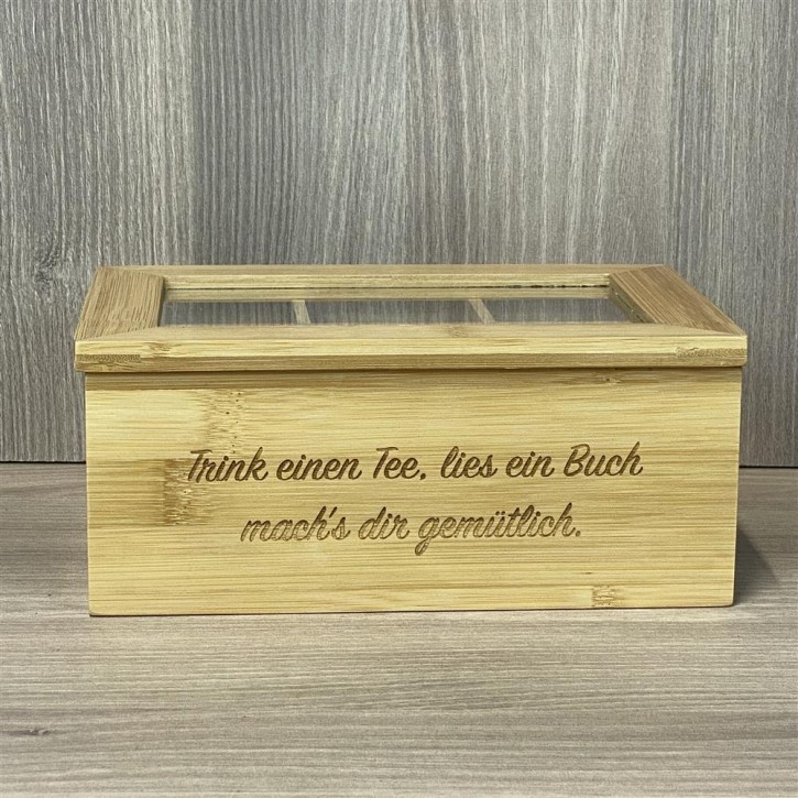 Teebox aus Bambus, 6 Fächer, personalisiert