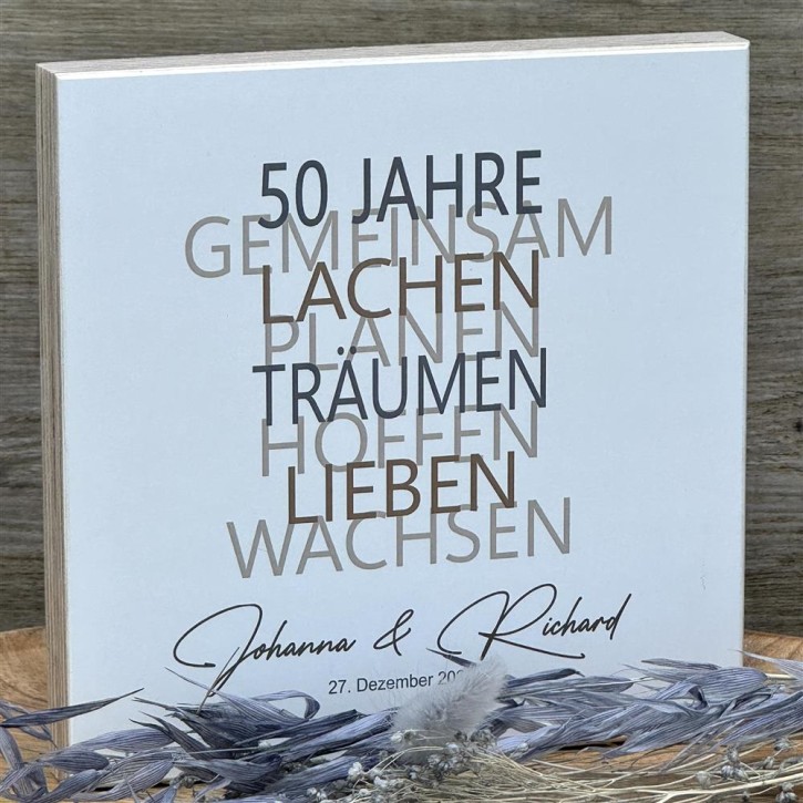 Wooden Block - 50 Jahre Gemeinsam, personalisierbar