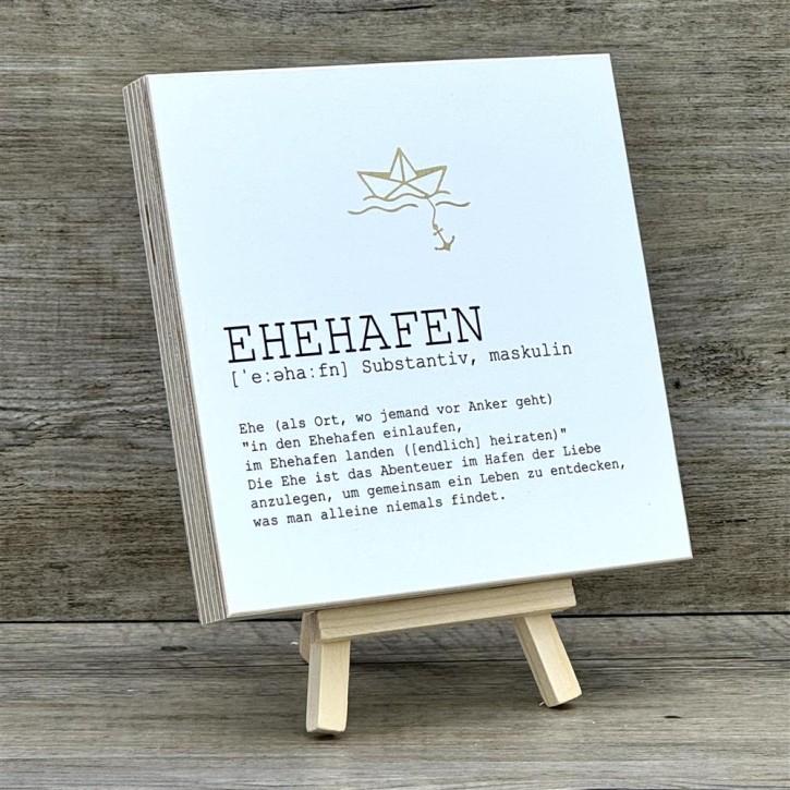 Wooden Block - Ehehafen mit Goldprägung