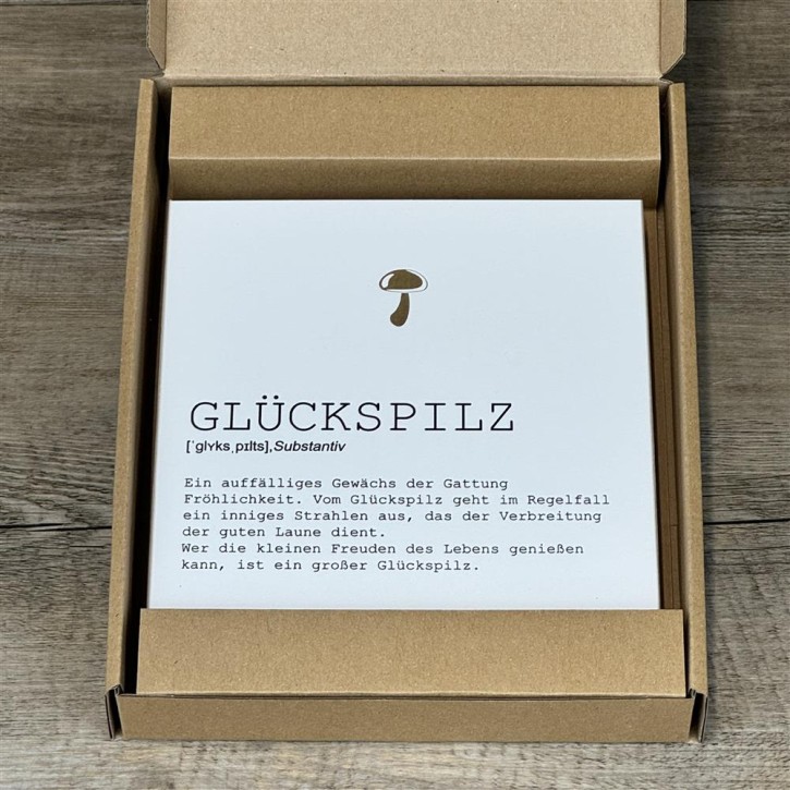 Wooden Block - Glückspilz mit Goldprägung