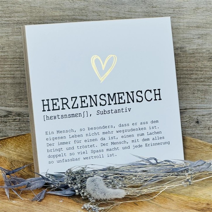 Wooden Block - Herzensmensch mit Goldprägung