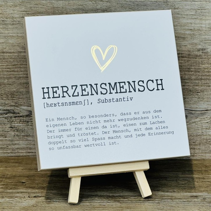 Wooden Block - Herzensmensch mit Goldprägung