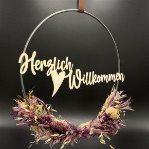 Flower Hoop lila, Herzlich Willkommen, Aufhängung cognac