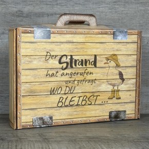 Geschenkpaket "Der Strand hat angerufen und gefragt wo Du bleibst...", groß, Strandwein Chardonnay, inkl. LED Kerzenlicht