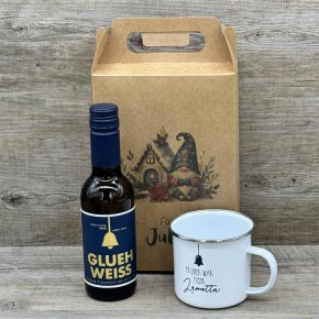 Geschenkpaket Glühwein, klein, weiss, personalisierbar