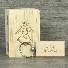 Holzkästchen Schutzengel mit Schlüsselanhänger, personalisiert