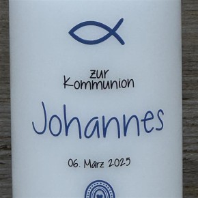 Kerze, Kommunion - Fisch, personalisiert