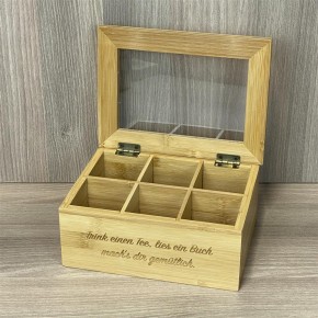 Teebox aus Bambus, 6 Fächer, personalisiert