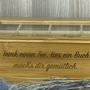 Teebox aus Bambus, 8 Fächer, personalisiert